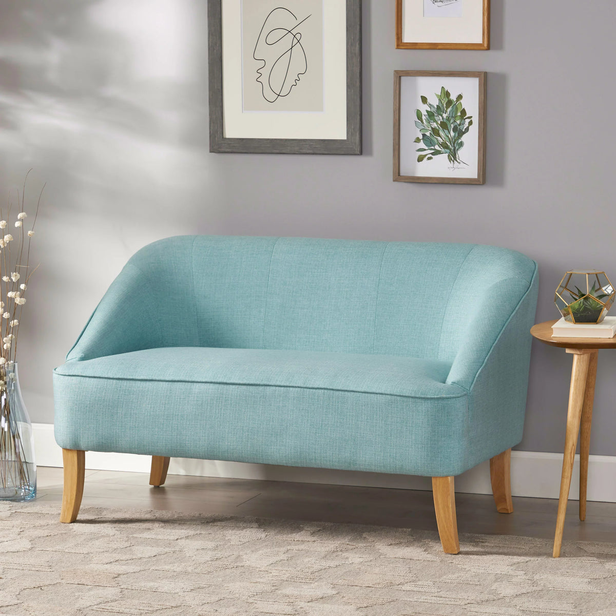 Light Blue Fabric Loveseat I27322