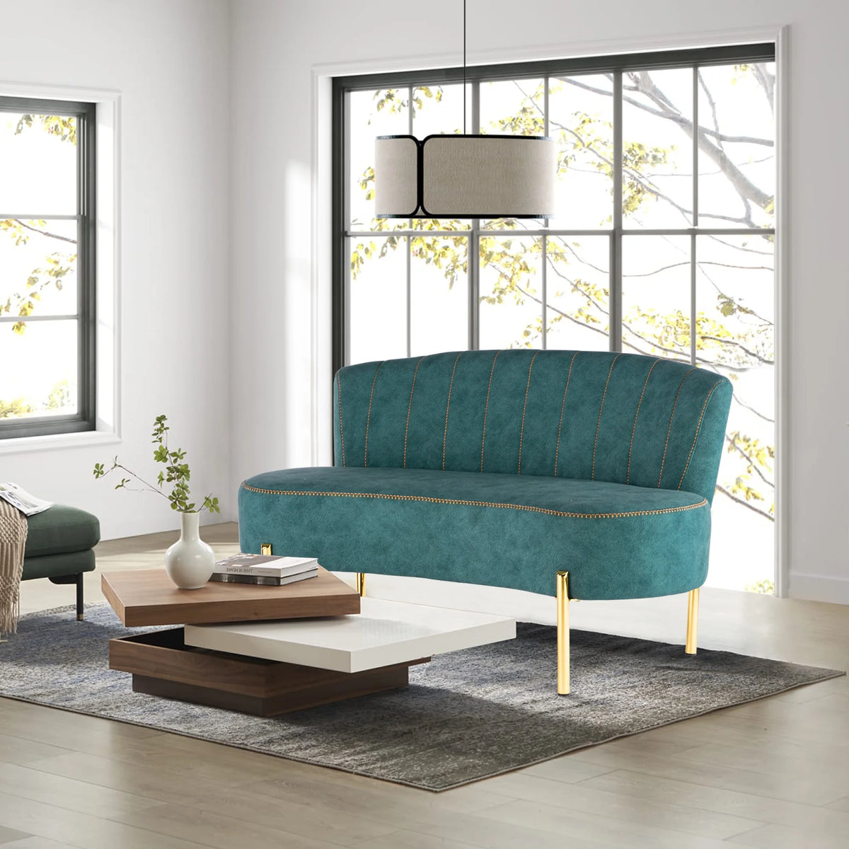 Teal Tufted Velvet 2 Seater Sofa U98750