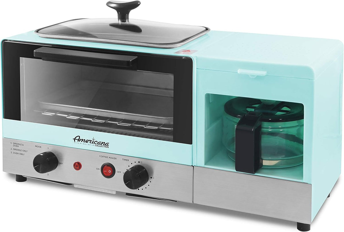 Blue 2 Slice Toaster Oven with Griddle and Coffeemaker F895