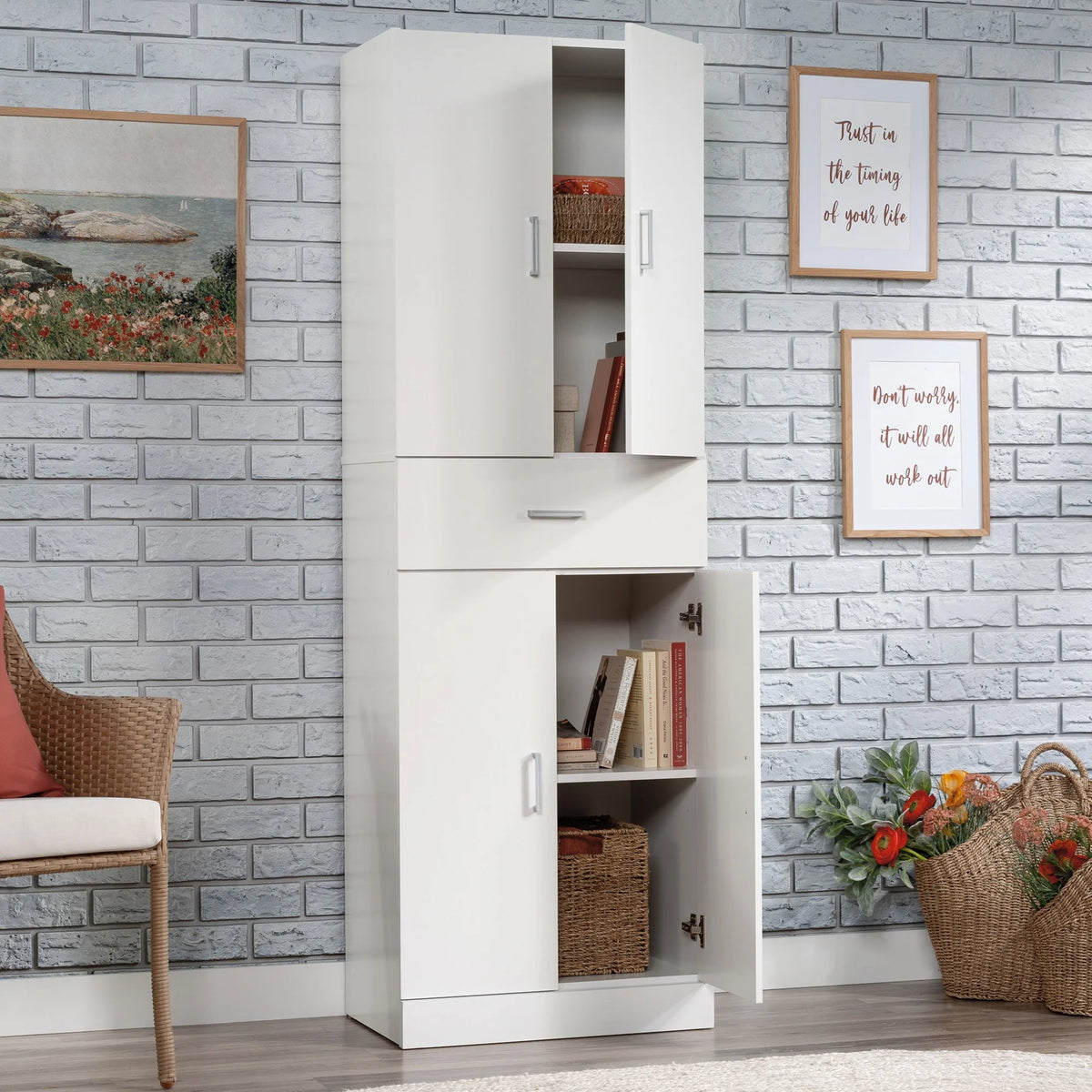 White Engineered Wood Storage Cabinet J734