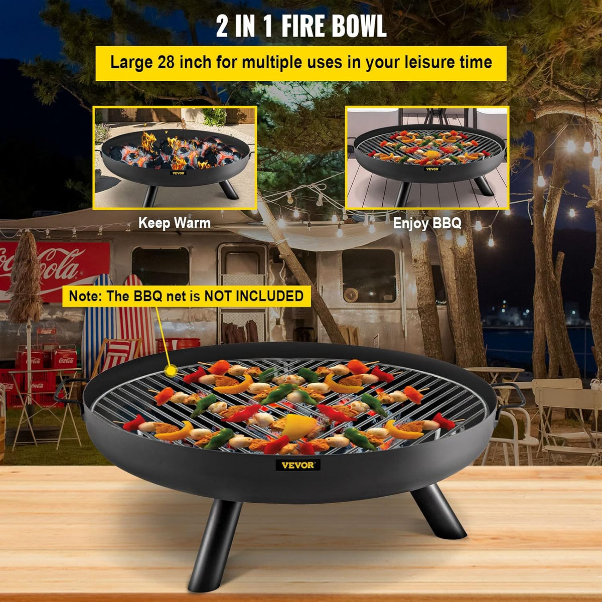 28-Inch Round Carbon Steel Fire Pit Bowl with Drain Hole and Handles C6138