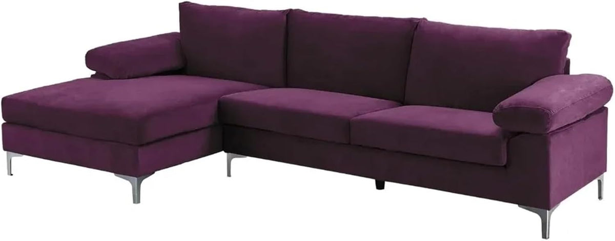 Purple Velvet L-Shape Sectional Sofa with Extra Wide Chaise Lounge T4825