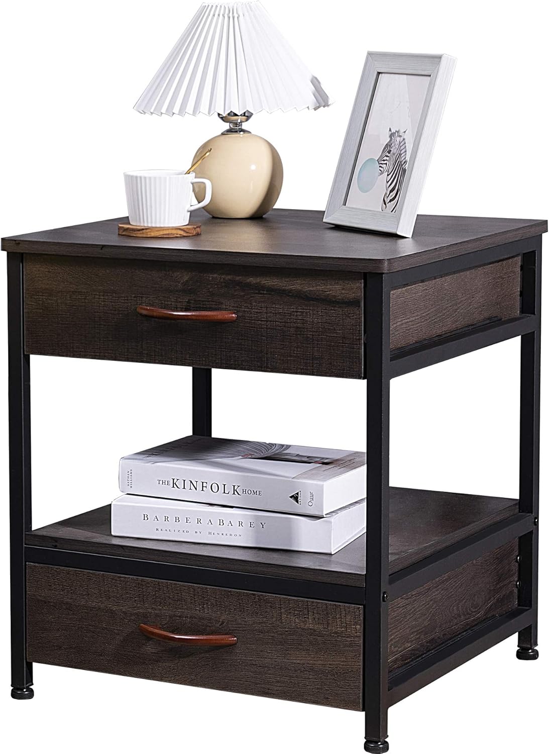 Oak 2 Drawer Nightstand with Metal Frame X99229