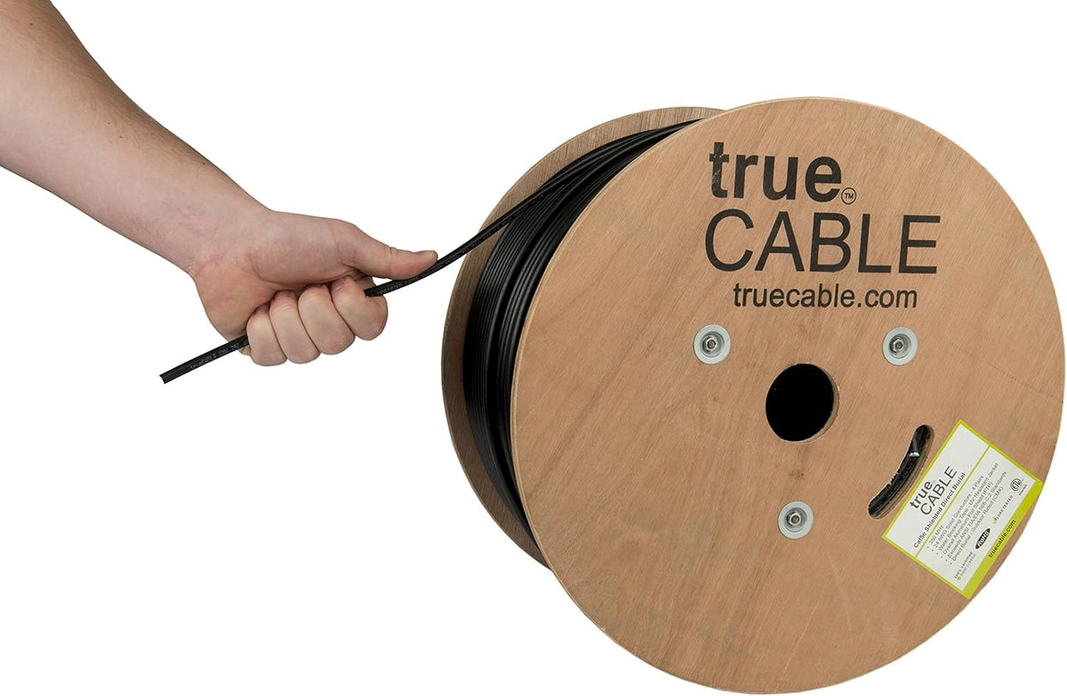 Cat5e Outdoor Shielded 1000ft Black 24AWG Solid Bare Copper Ethernet Cable B159