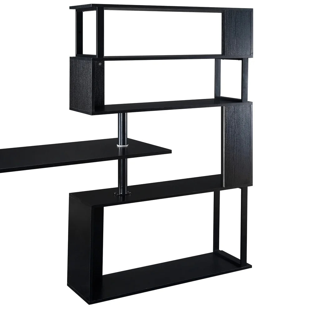 L-Shaped Corner Computer Desk with 5-Tier Bookshelf Black D79773