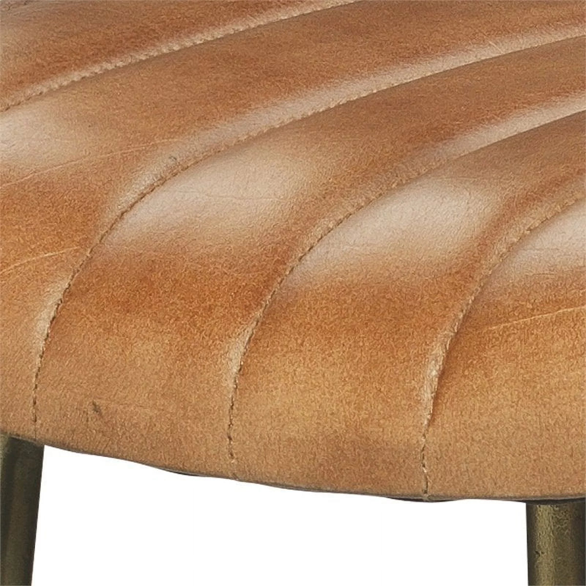 Brown and Gold Leather and Iron Bar Stool Set of 3 P9510