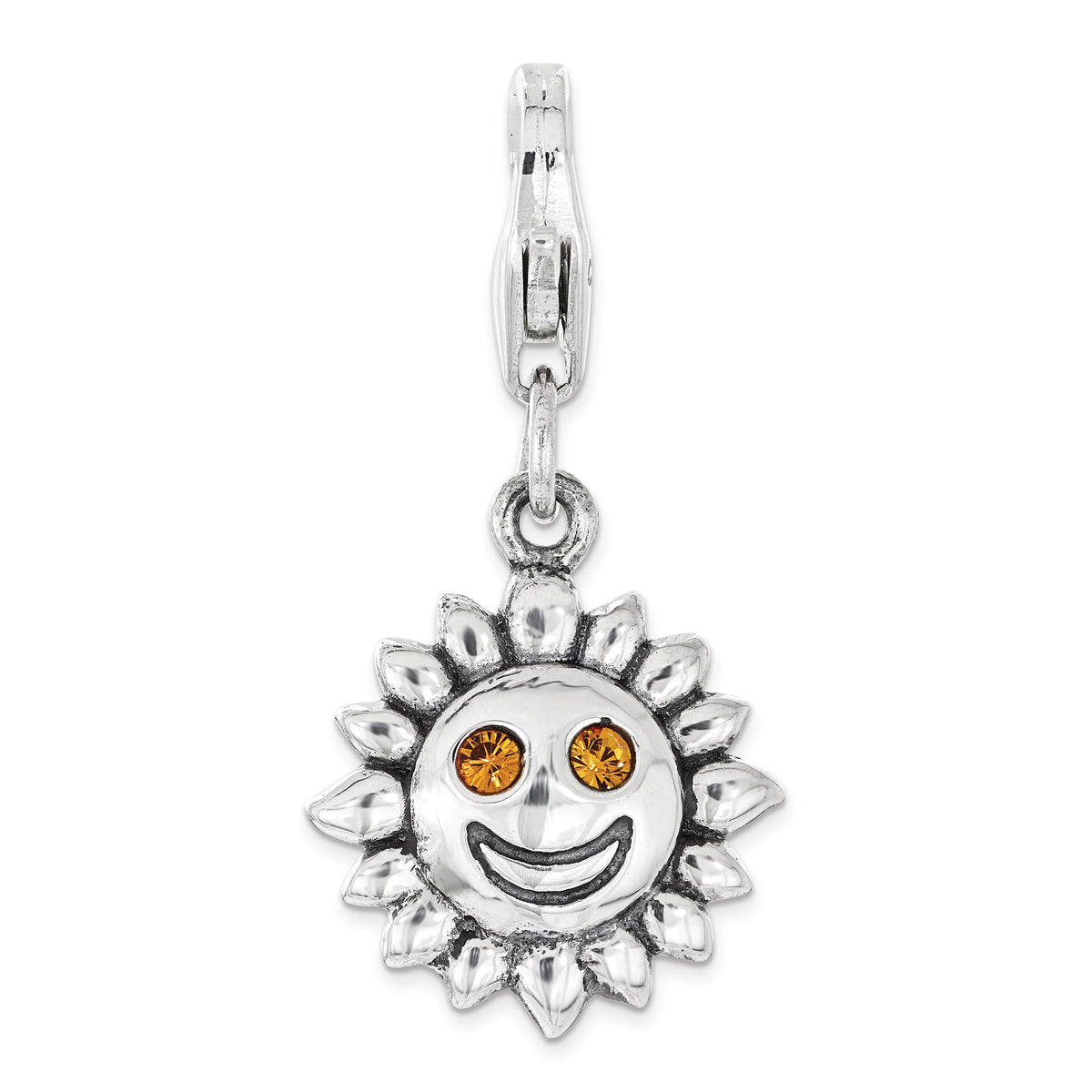 Sterling Silver Yellow Crystal Sun Charm Pendant with Lobster Clasp S935