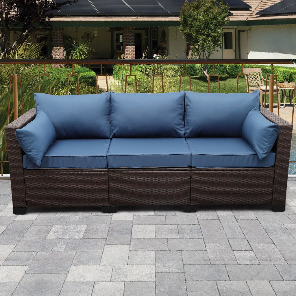3-Seat Wicker Patio Sofa with Cushioned K48766