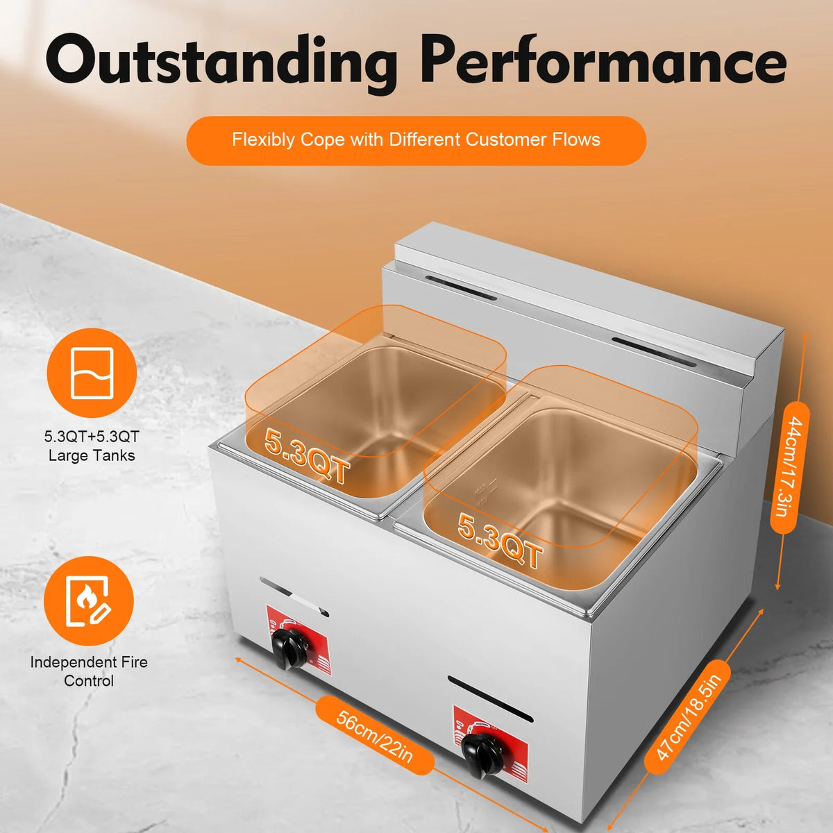 Stainless Steel 6L x 2 Dual Tank Gas Fryer with 2 Baskets and Lids H78190