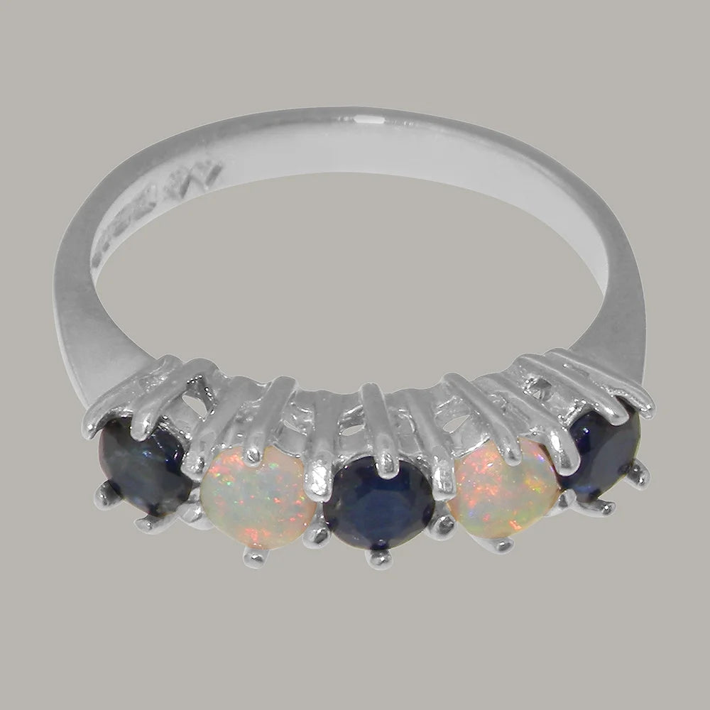 925 Sterling Silver Sapphire Opal Eternity Ring T443257