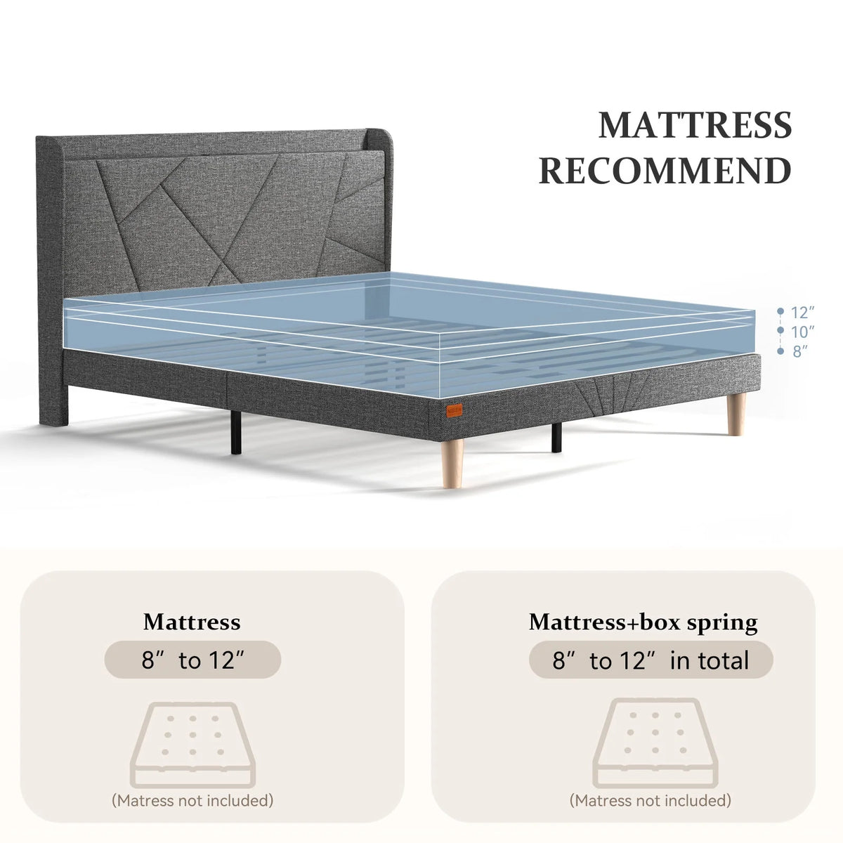 Queen Upholstered Platform Bed Frame with Wingback Storage Headboard E492420