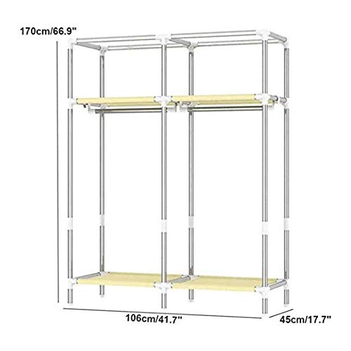 Fabric Portable Closet Wardrobe with 2 Clothes Hanging Rails and 4 Shelves V12280