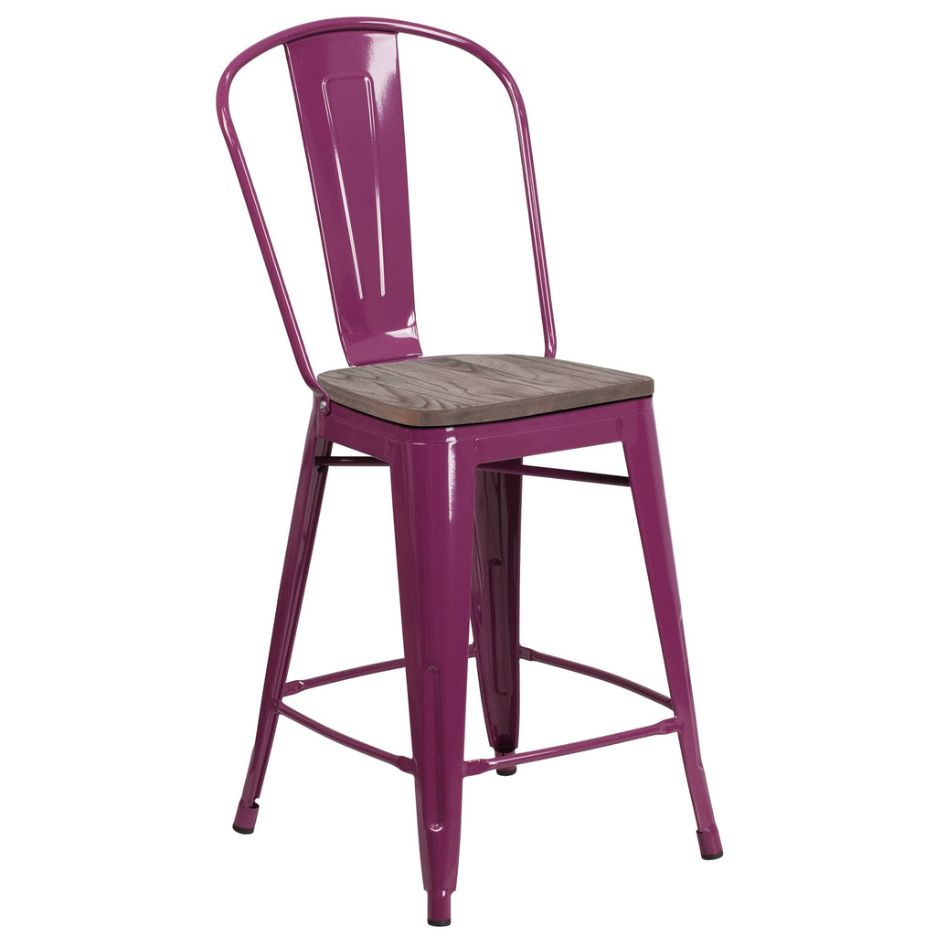 Mint Green Metal Counter Height Stool with Wood Seat H93403