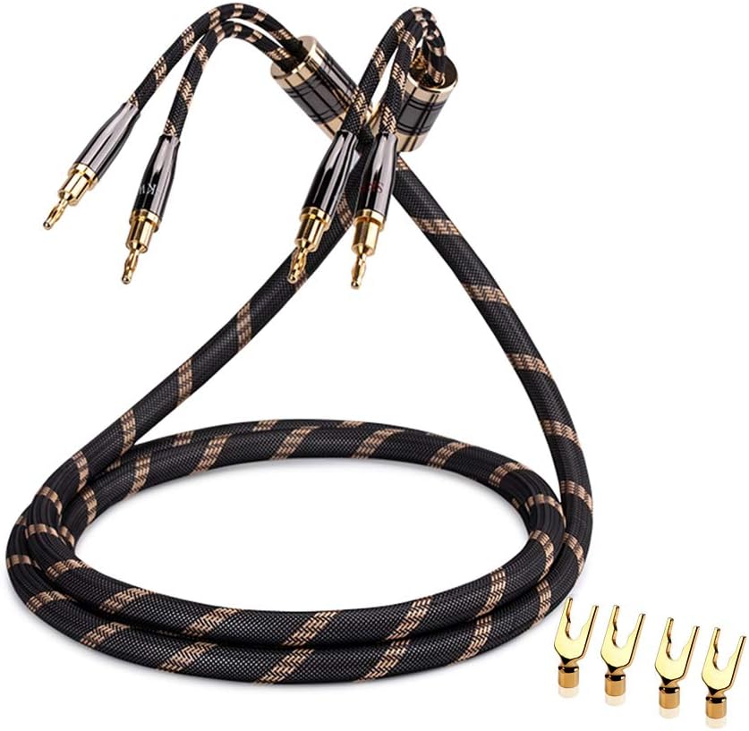 Single Audiophile Speaker Cable with Gold Plated Connector, Nylon Braid, 4.9ft C785