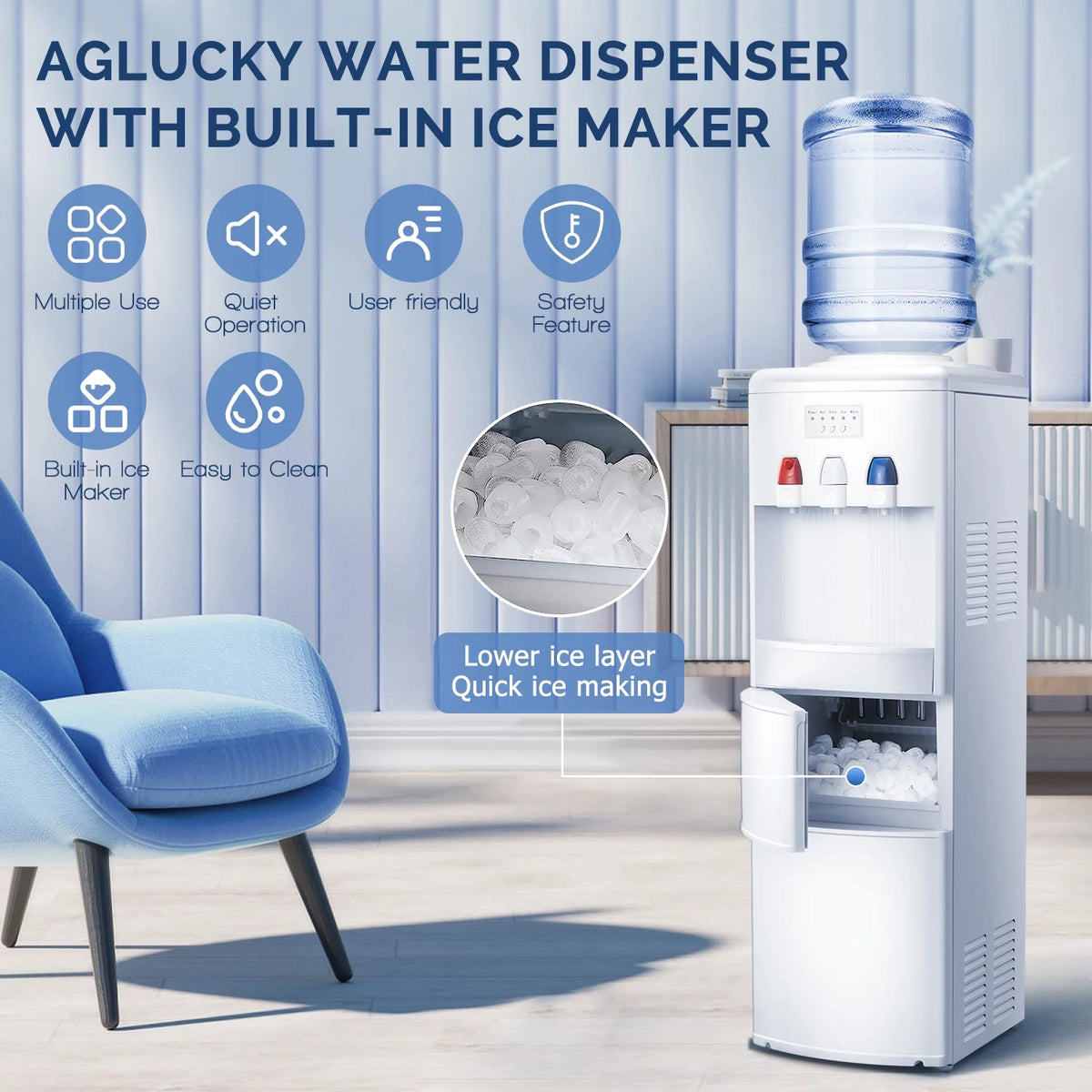 3 in 1 Water Dispenser with Ice Maker, White G679