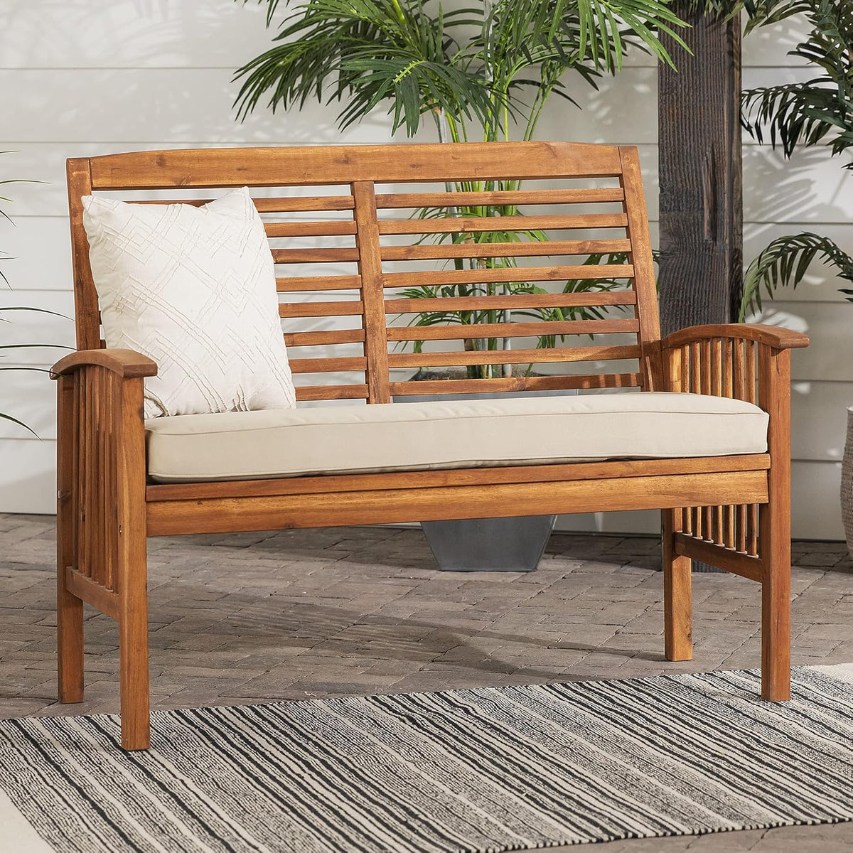 Acacia Wood Outdoor Accent Table, 20 Inch, Brown S44164