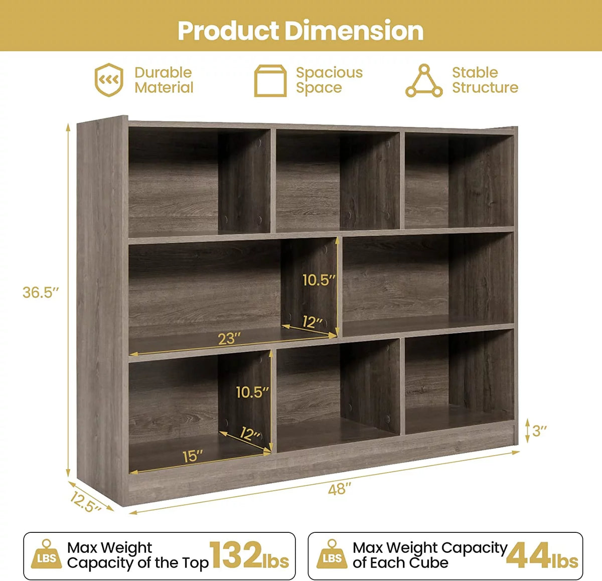 3 Tier 8 Cube Wood Storage Bookcase L59916