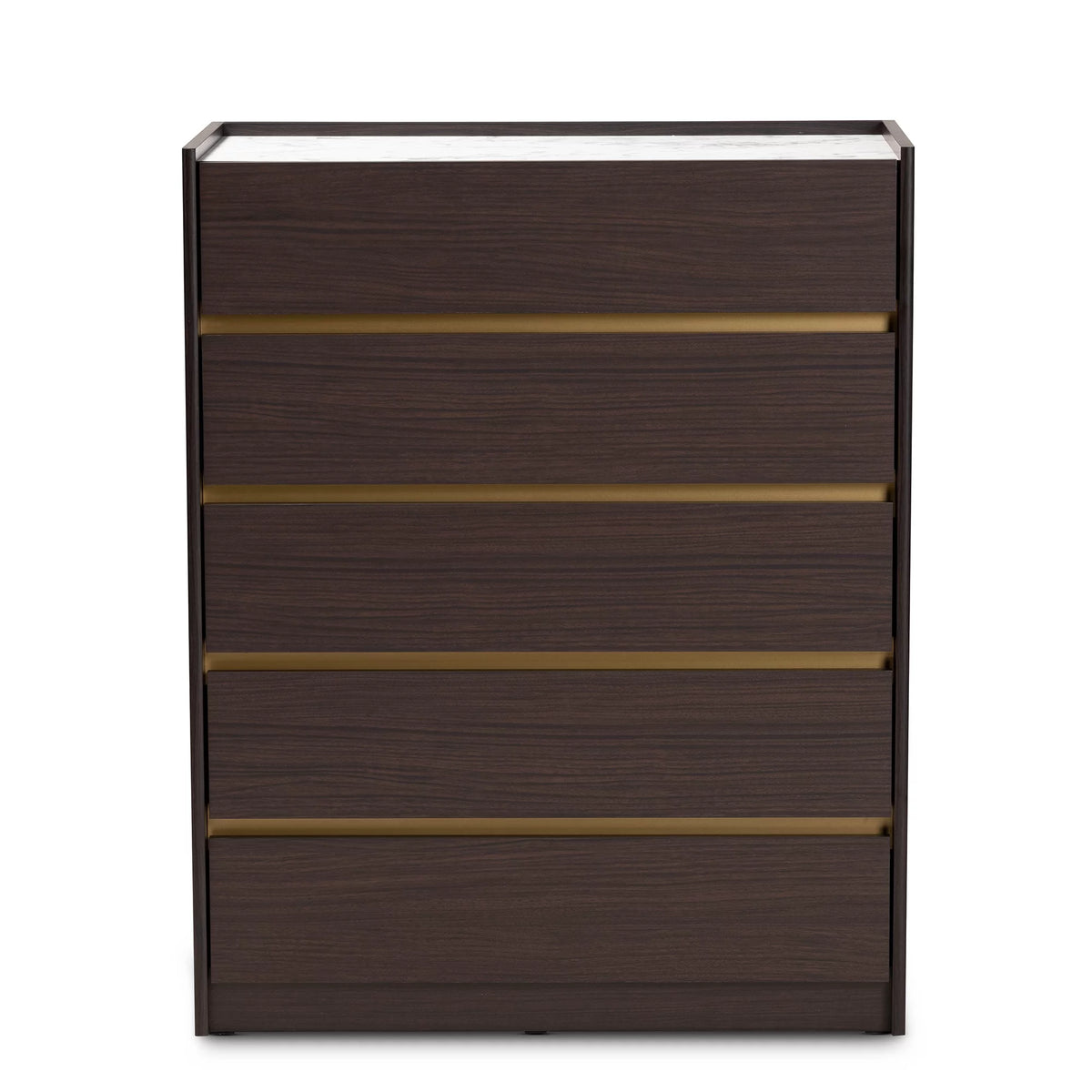 Dark Brown and Gold 5-Drawer Wood Chest with Faux Marble Top S10372