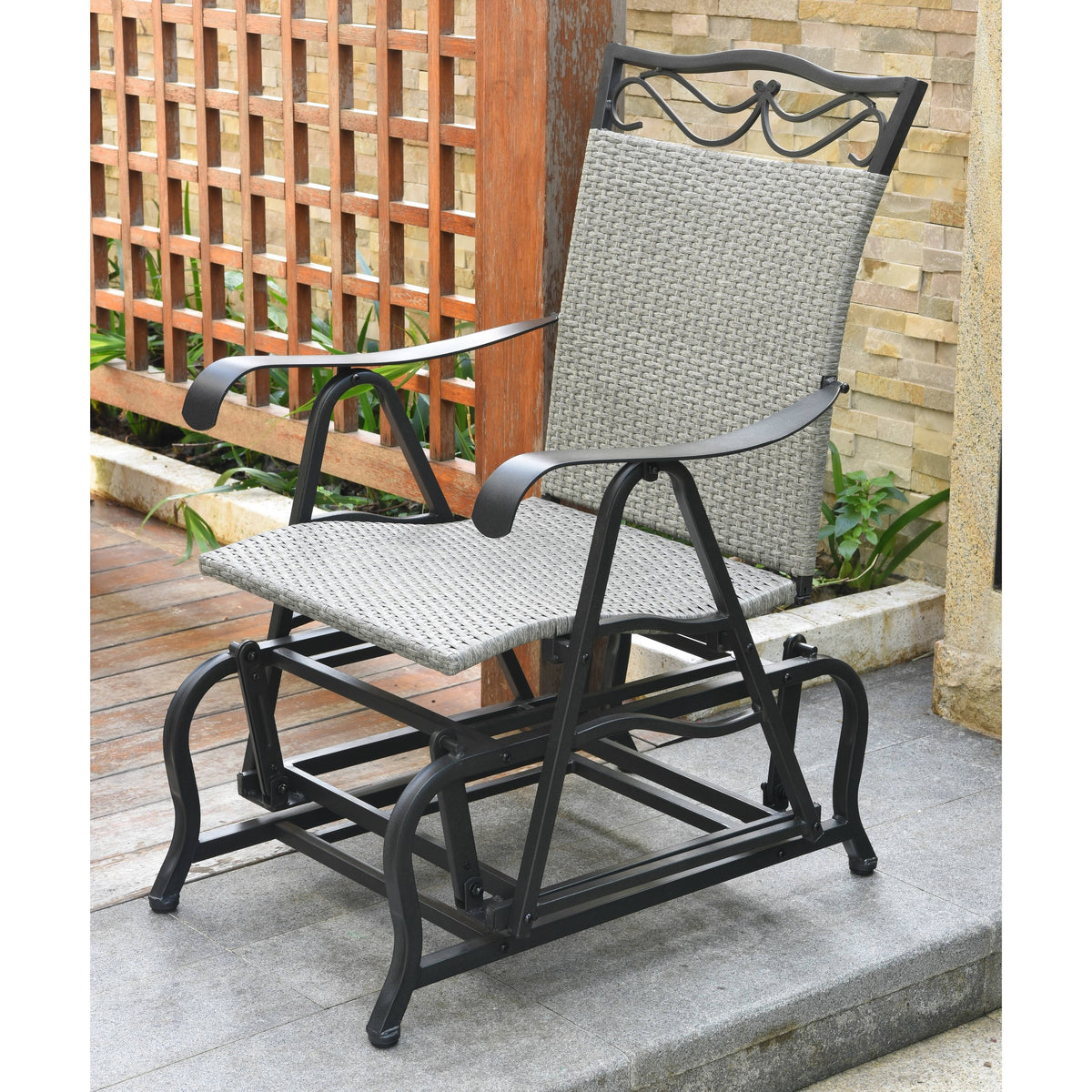 Grey Resin Wicker Steel Glider Chair J11683