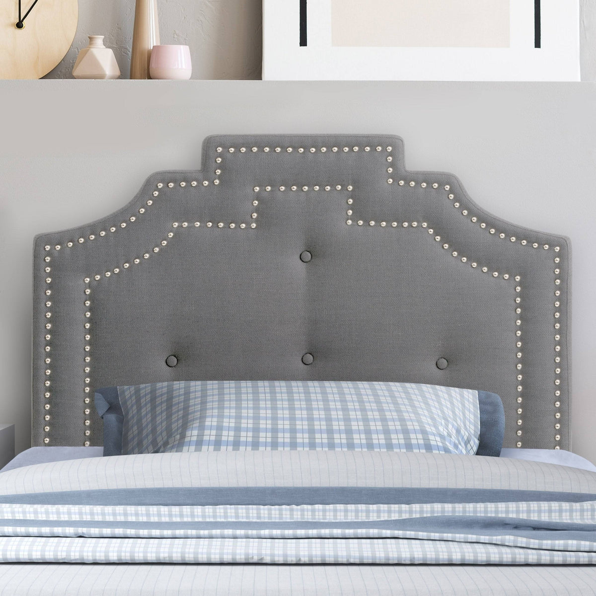 Navy Blue Button Tufted Headboard C189612
