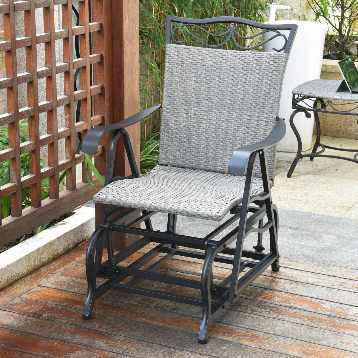 Grey Resin Wicker Steel Glider Chair J11683