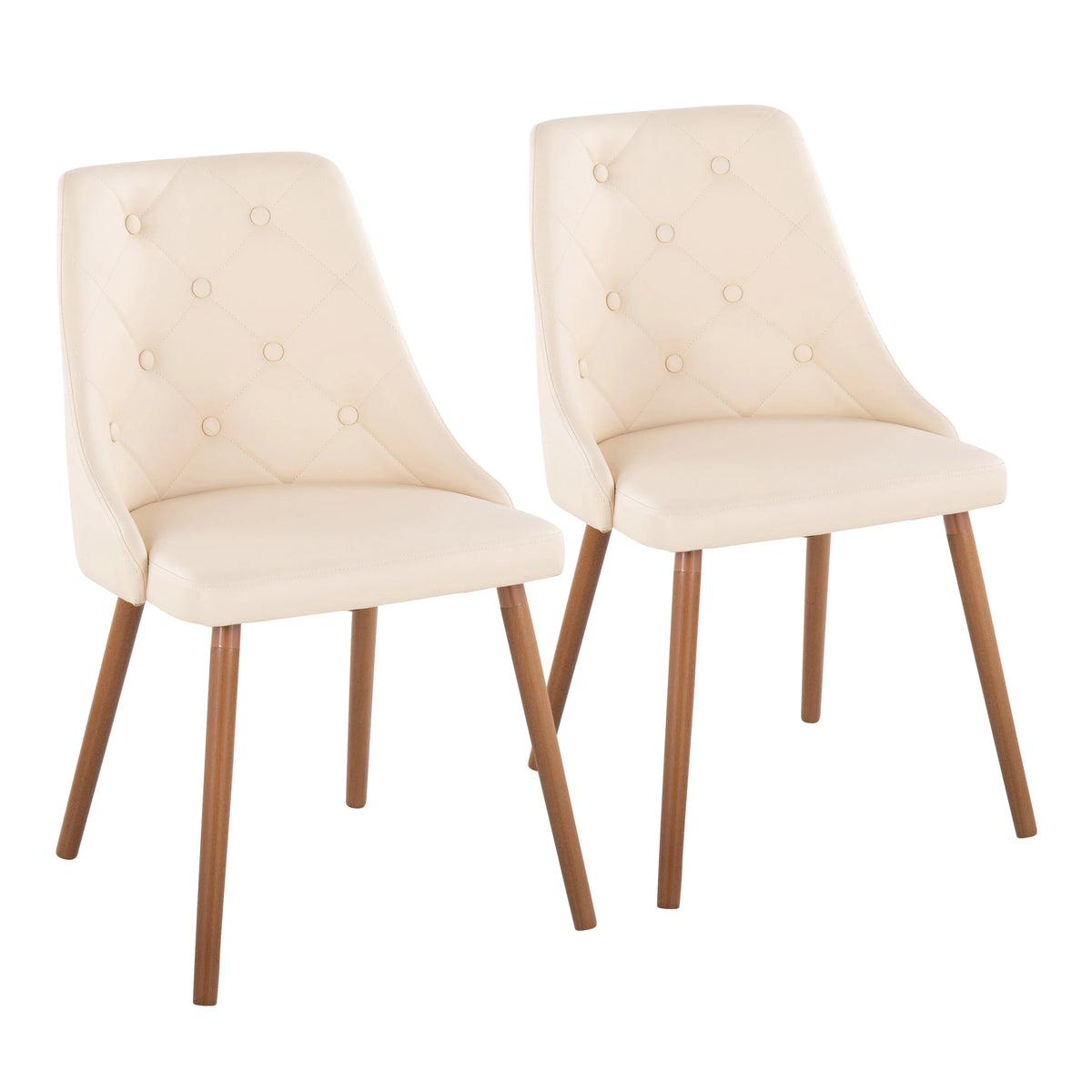 Cream Faux Leather Chair with Tapered Wood Legs Set of 2 V261