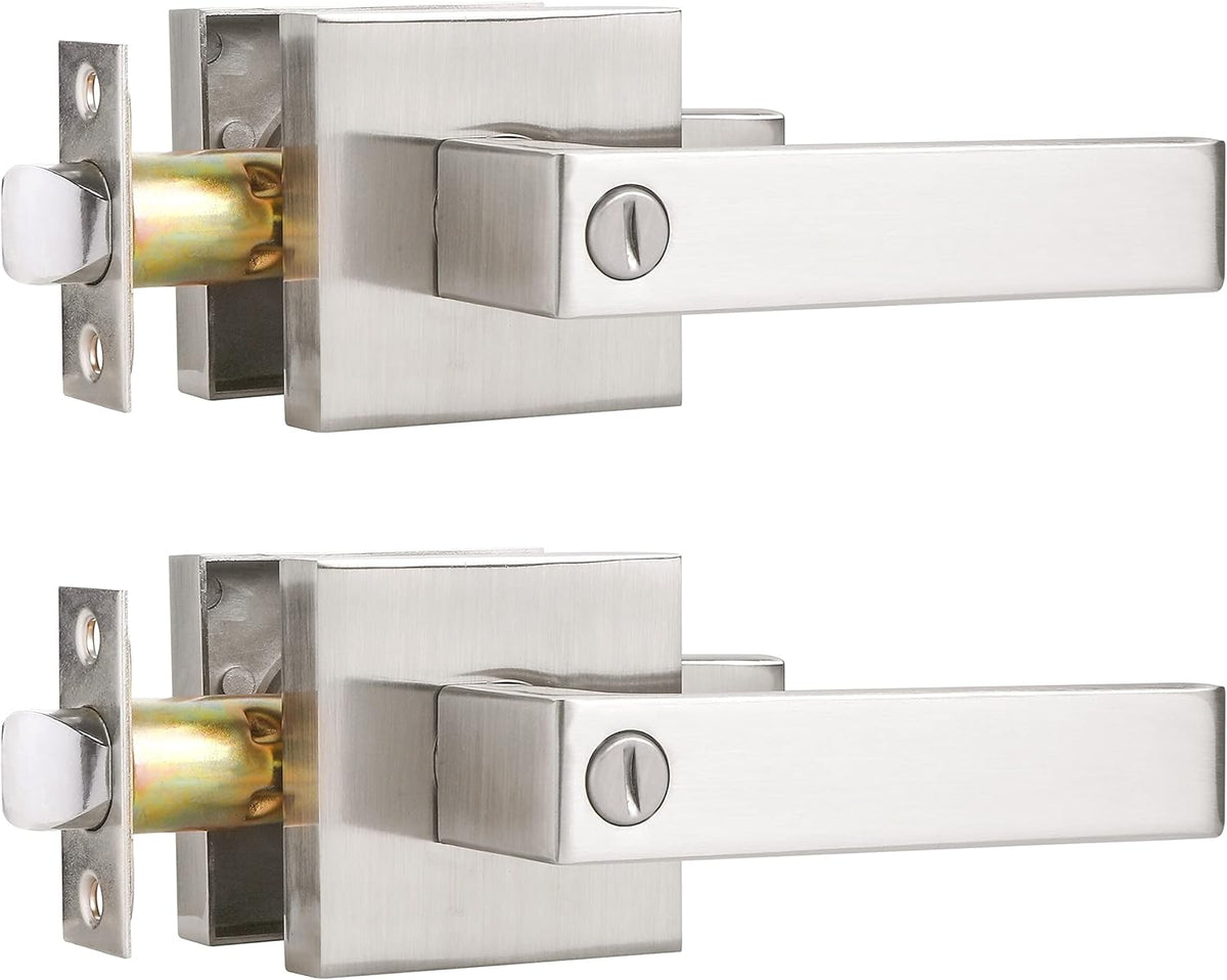Satin Nickel Square Privacy Door Levers (2 Pack) O6100