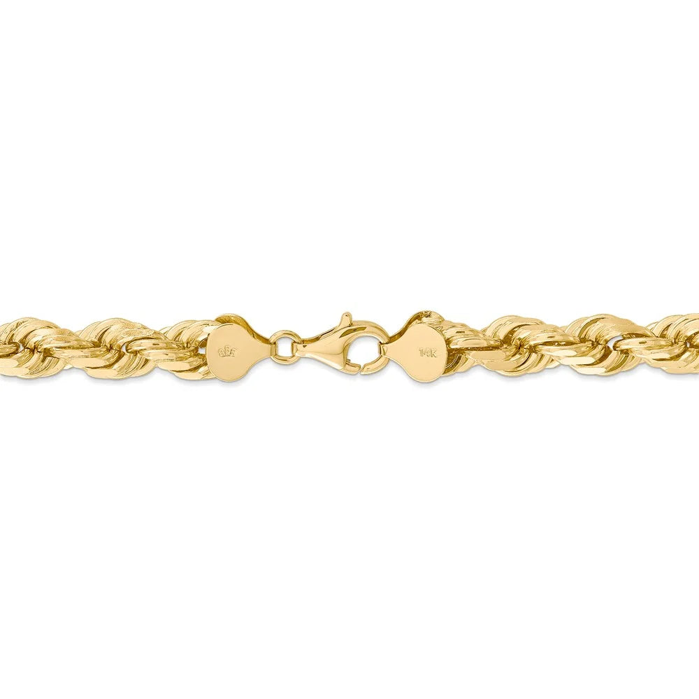 14kt Yellow Gold 8mm Diamond Cut Rope Chain with Lobster Clasp N295