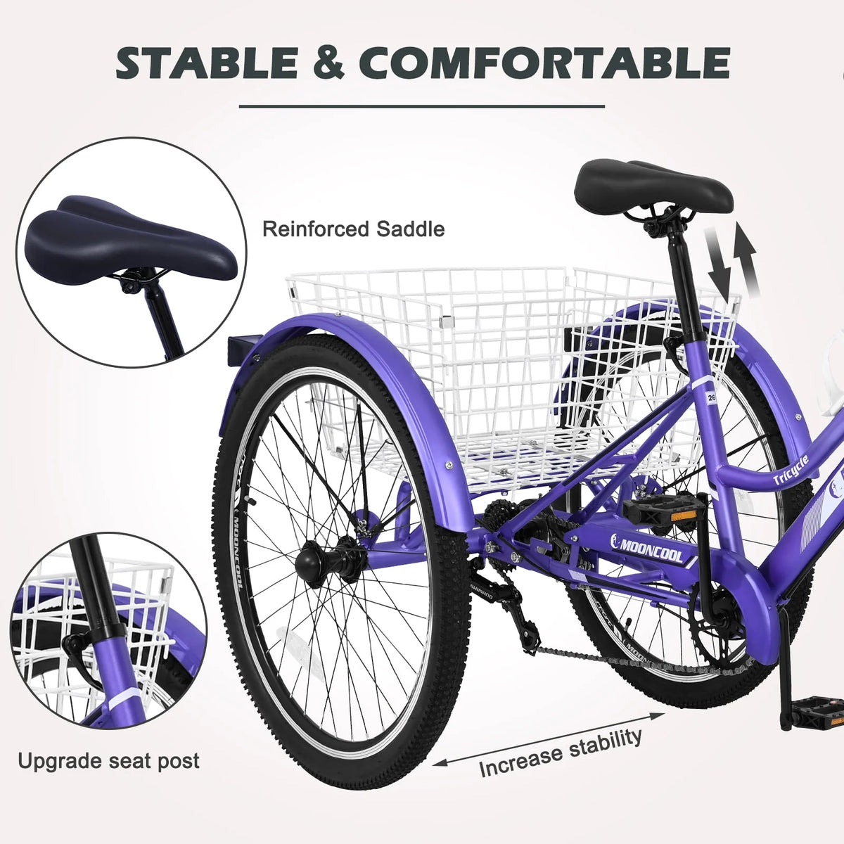 Adult Tricycle 7 Speed Three Wheel Bike with Shopping Basket U13800