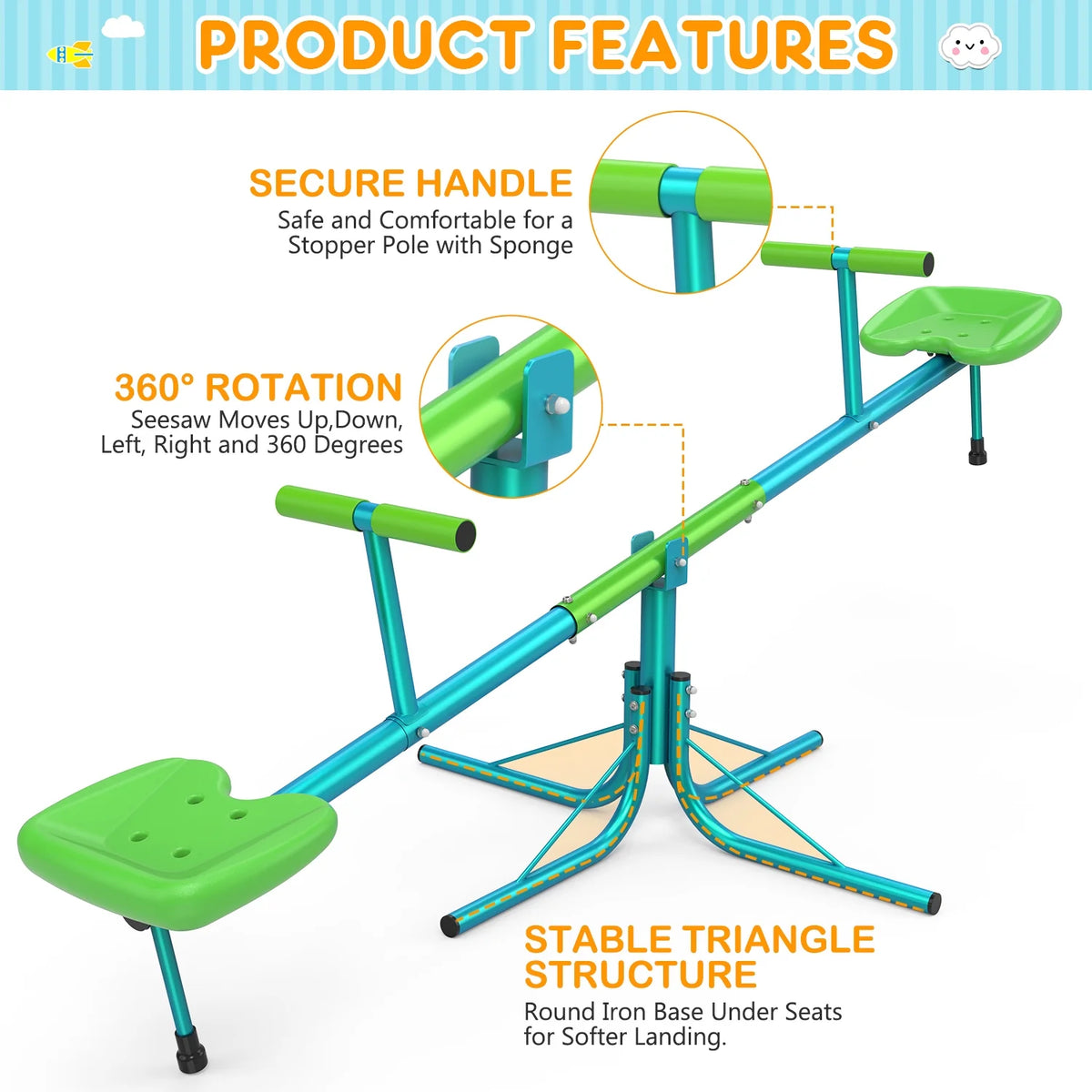 Kids Seesaw Teeter Totter with 360 Degrees Rotation B807775