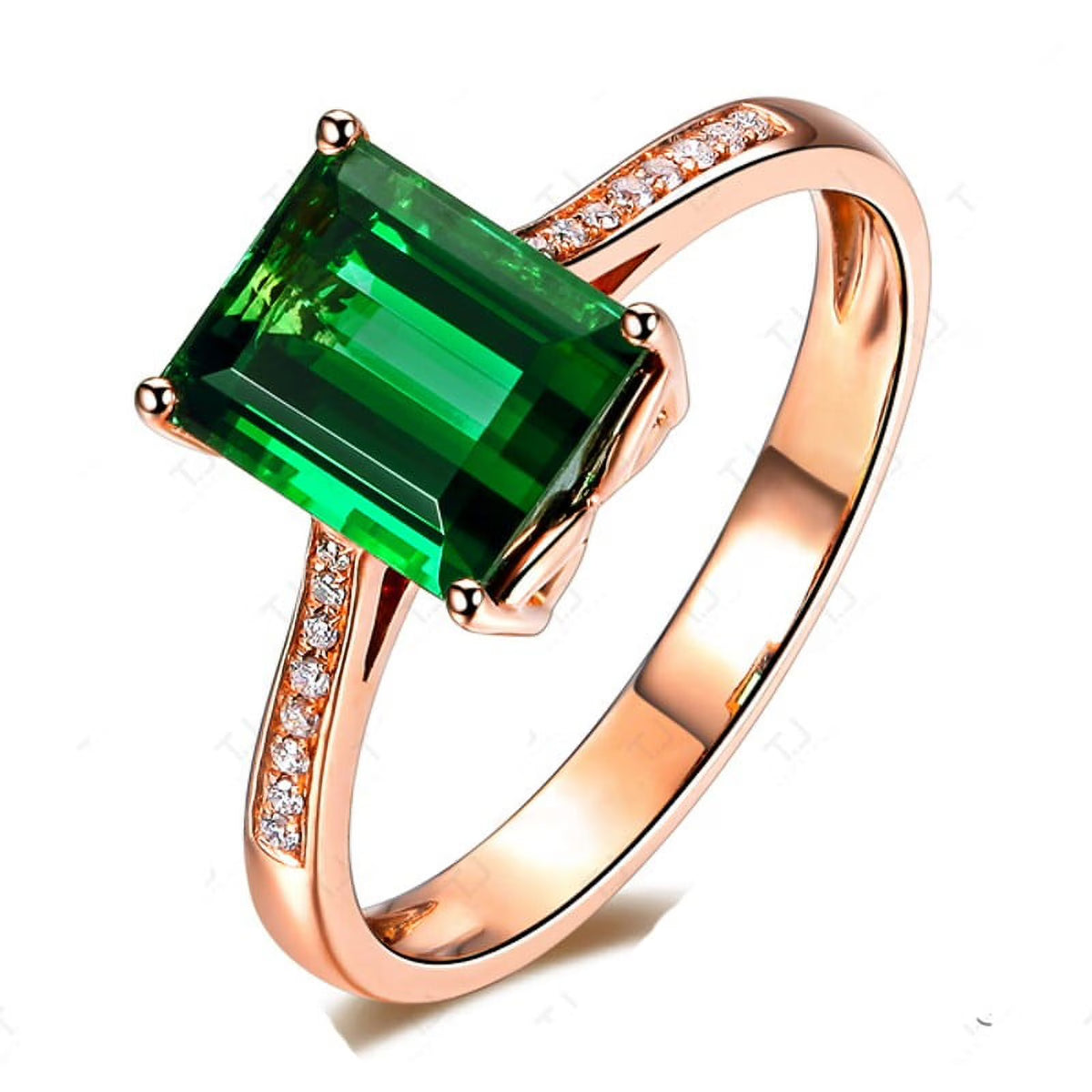 1.50 Carat Green Emerald and Diamond Engagement Ring in Rose Gold C39331
