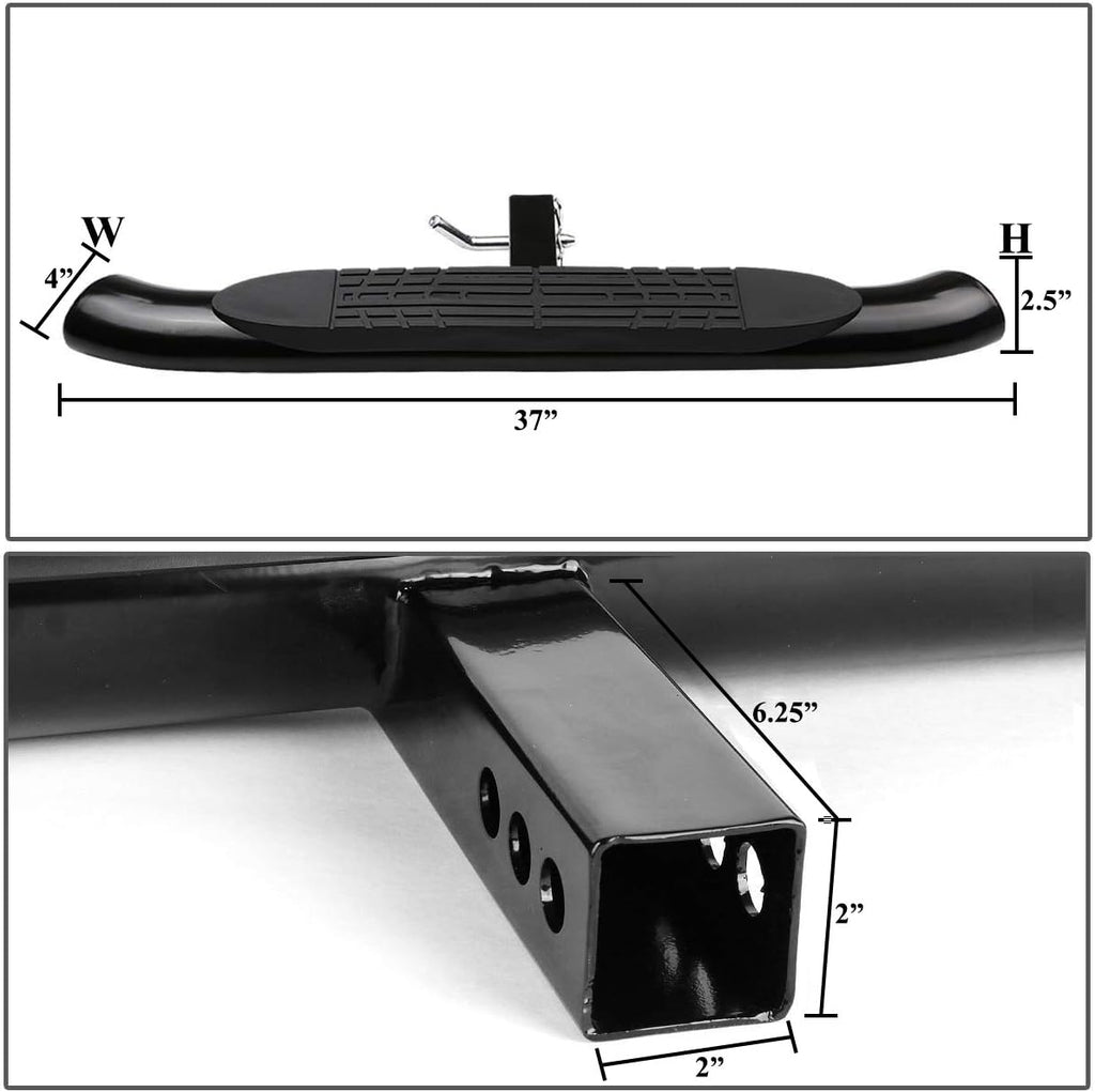 4'' Oval Hitch Step Rear Bumper Guard Black Chrome Stainless Steel Bars V28236