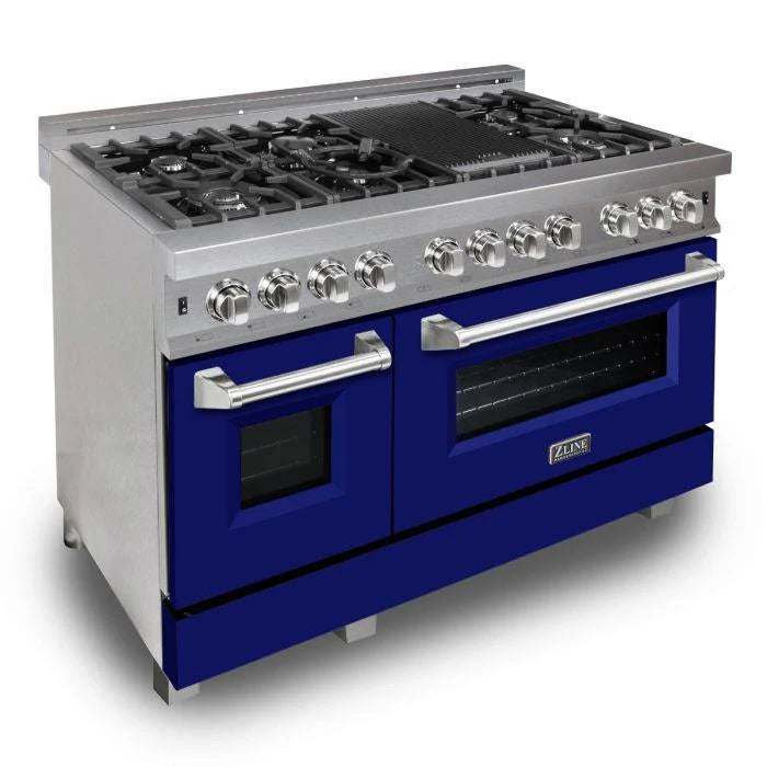 48 in. Gas Burner Electric Oven Range with Blue Matte Door Q531180