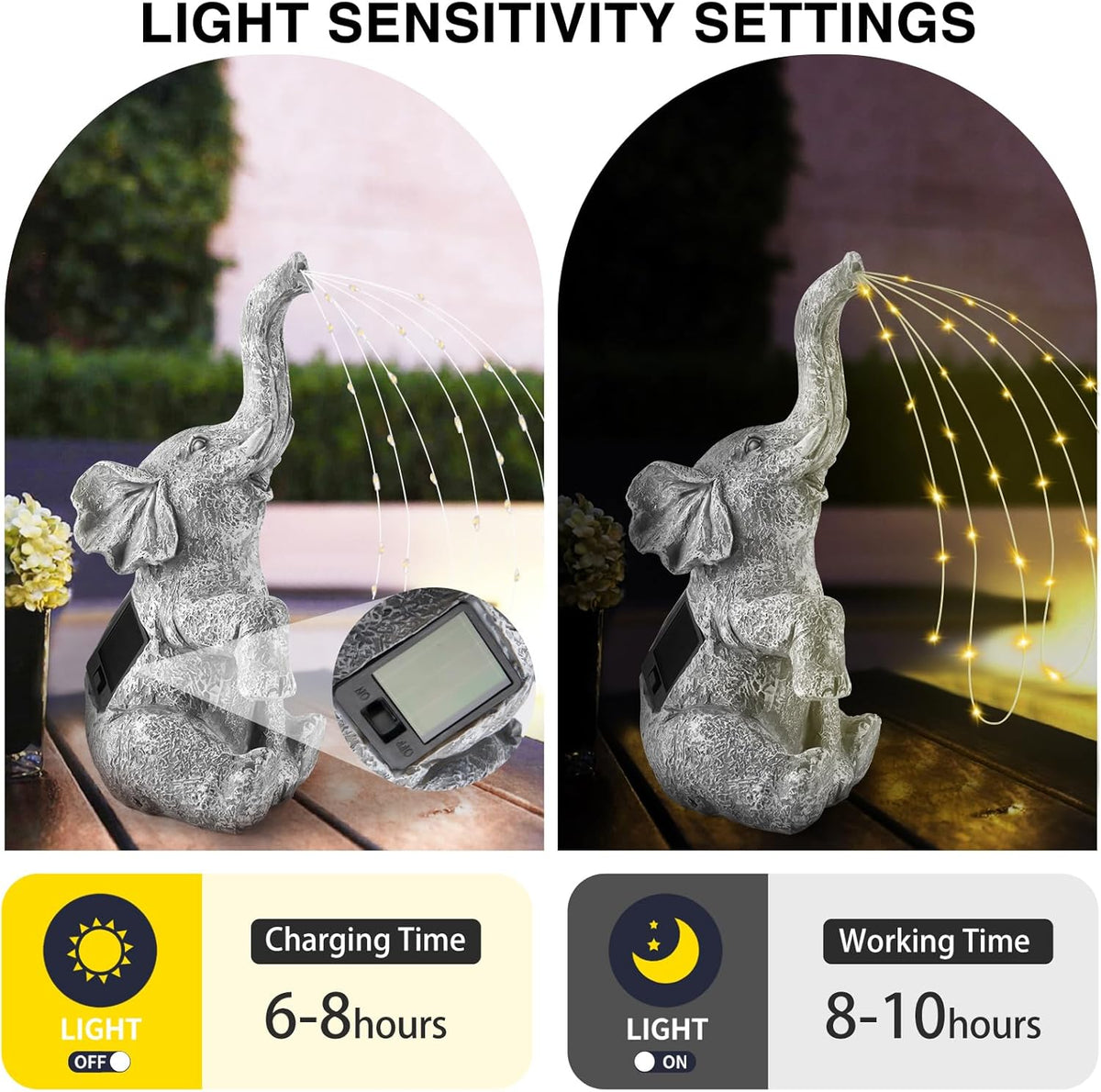 Outdoor Elephant Statue with LED Solar Lights H8208