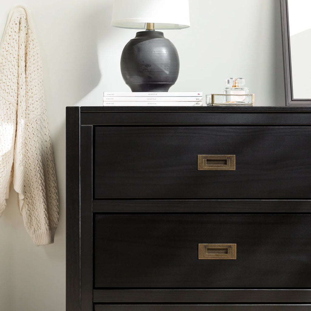 Black Six Drawer Solid Wood Dresser K395