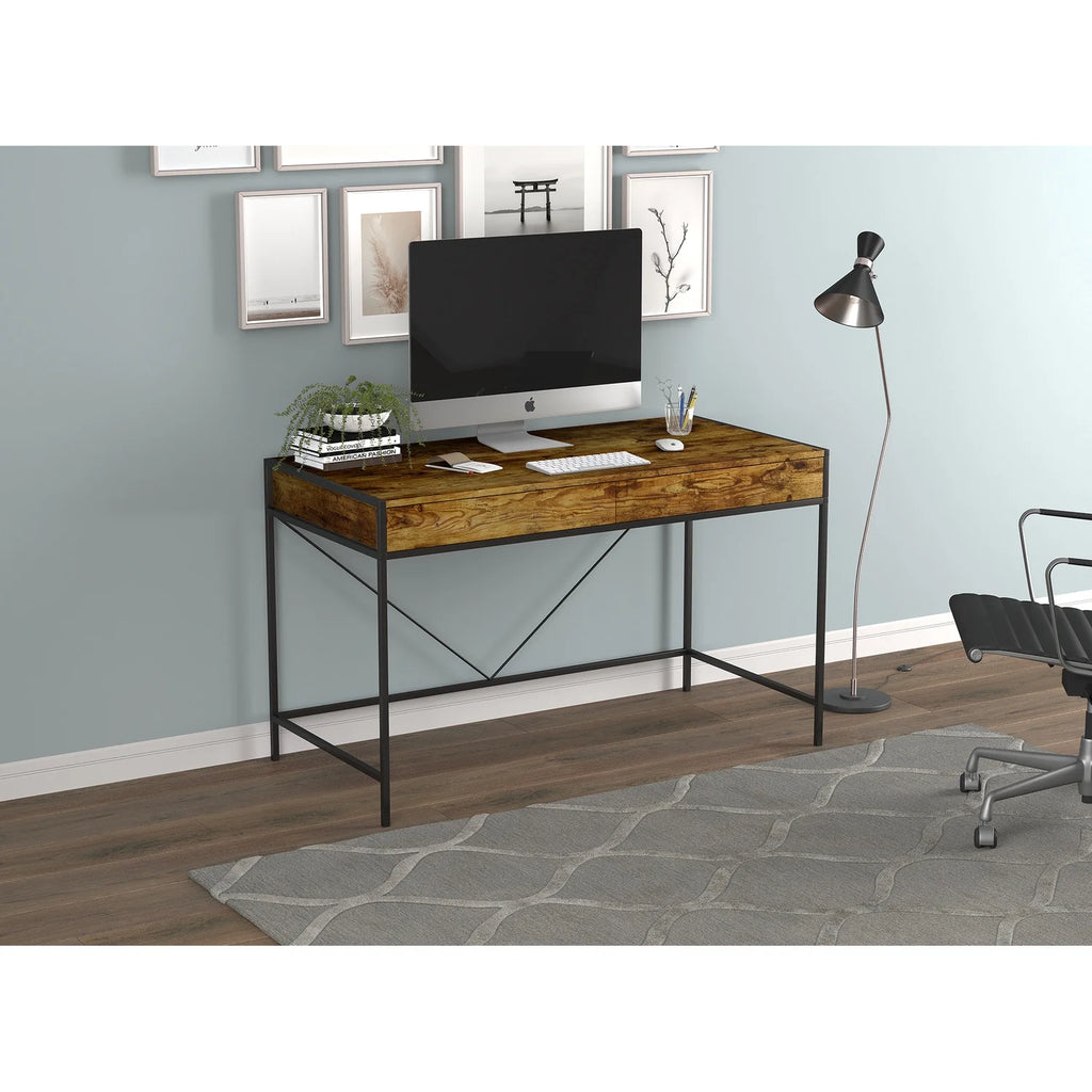 49"L 2-Drawers Black Metal Computer Desk V180