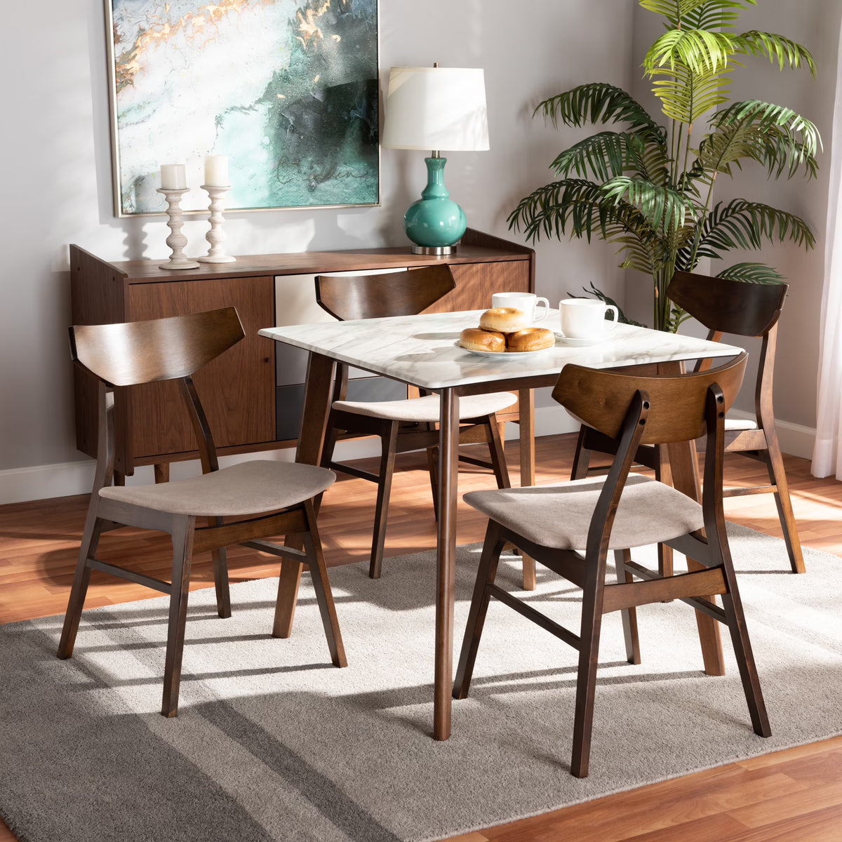 5-Piece Dining Set with Faux Marble Table M811