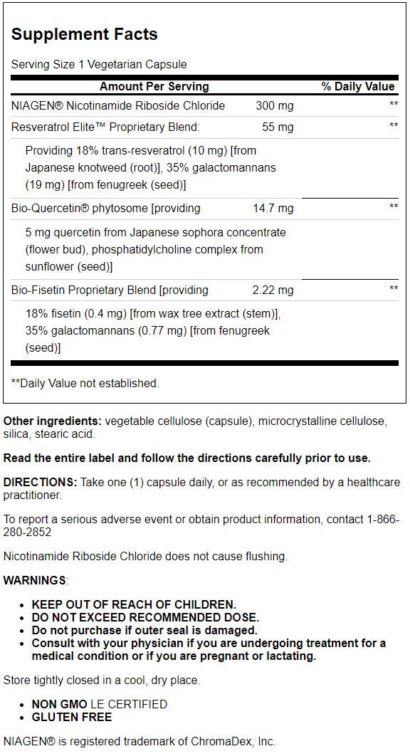 NAD+ Cell Regenerator and Resveratrol Elite, 30 Vegetarian Capsule P71522