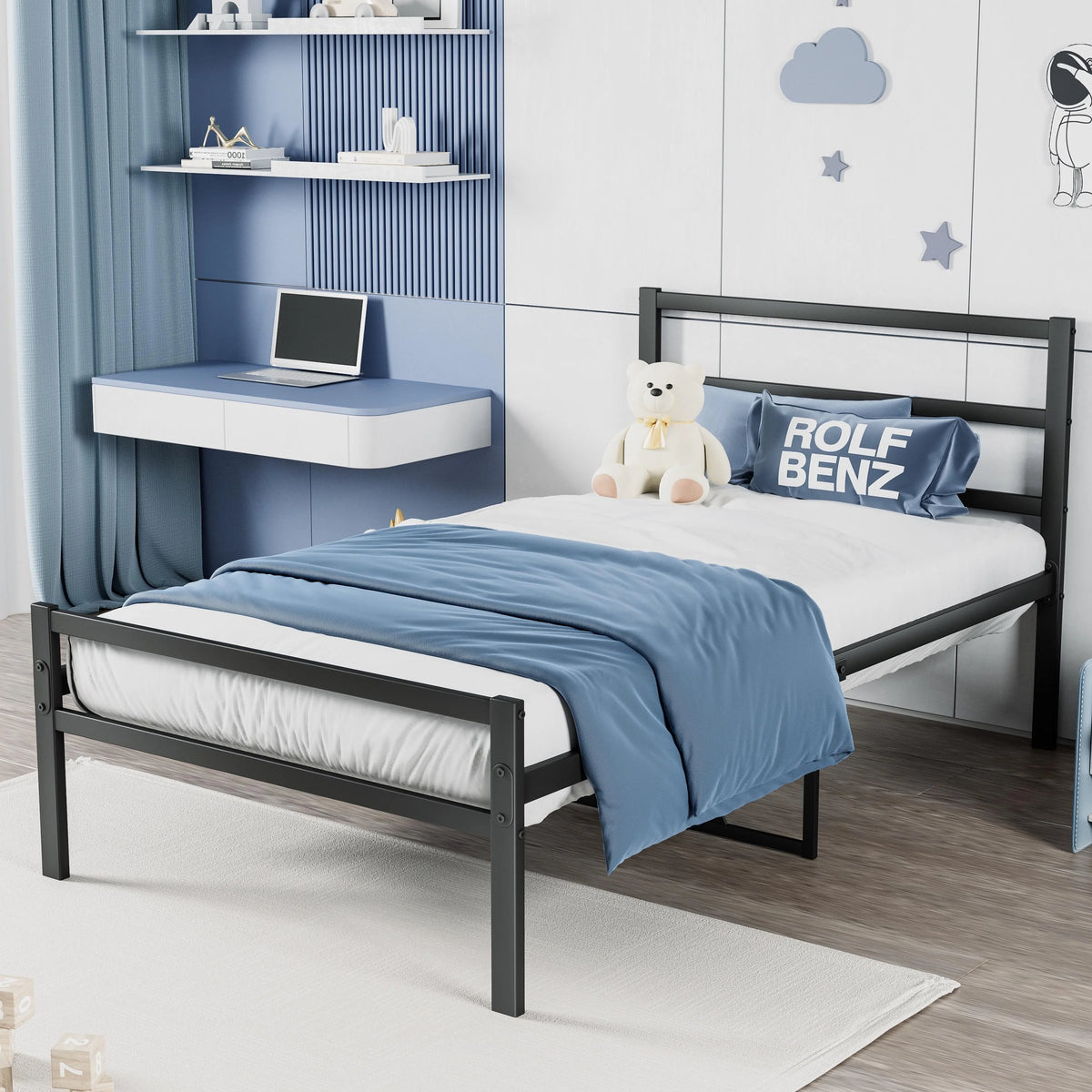 Black Metal Platform Bed with Headboard and Footboard K419074