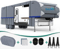 5th Wheel RV Cover, Extra-Thick 6-ply Camper Cover, Fits 26 - 29Ft Motorhome, Breathable Waterproof Rip-Stop Anti-UV, 2 Windproof Straps, 4 Tire Covers J6587