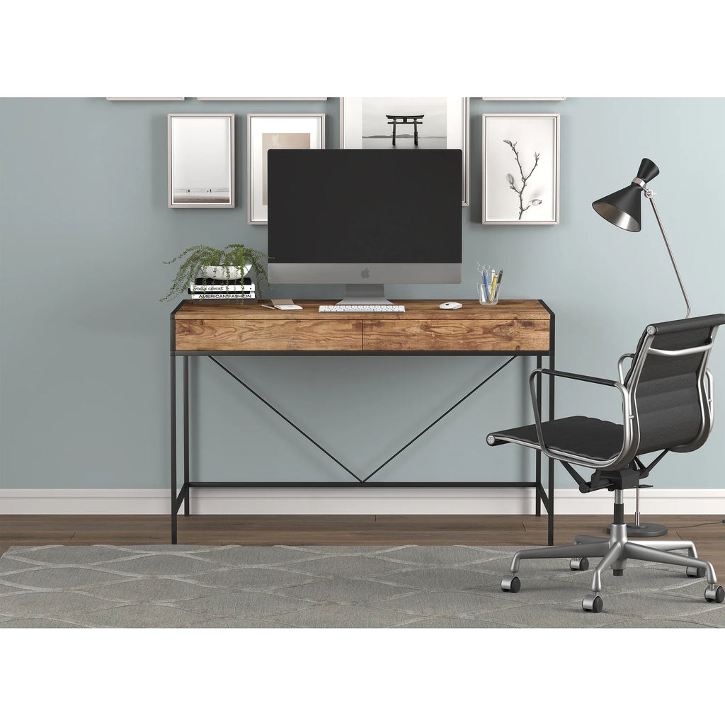 49"L 2-Drawers Black Metal Computer Desk V180
