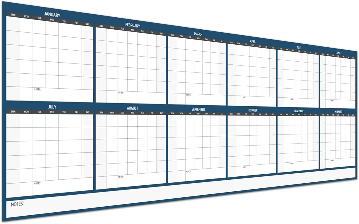 Large Dry Erase Wall Calendar 36 x 96 Undated Laminated (Blue) D2989