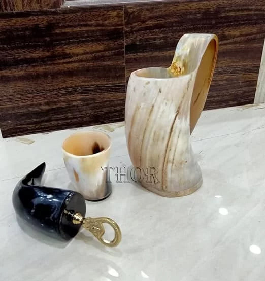 Handmade Drinking Horn Mug Tankard 3 Piece Set D309