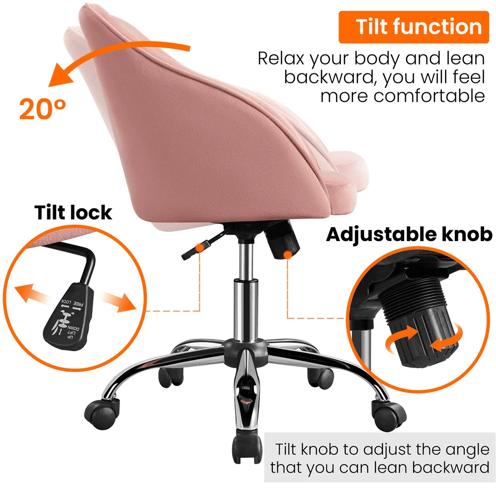 Pink Velvet Adjustable Swivel Office Chair U1847