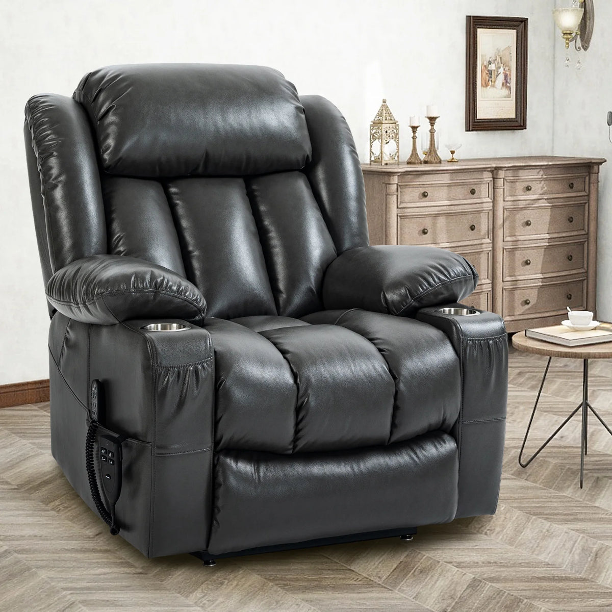 Gray Dual Motor Power Lift Recliner Chair with Massage U4189