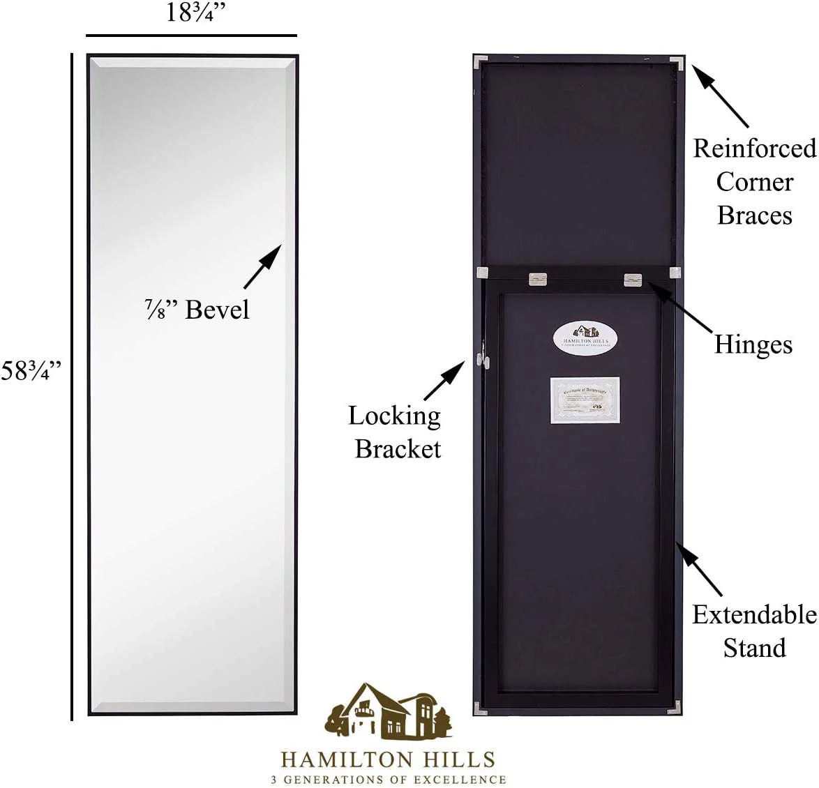 Black Full Length Standing Mirror 58" x 18" I7771