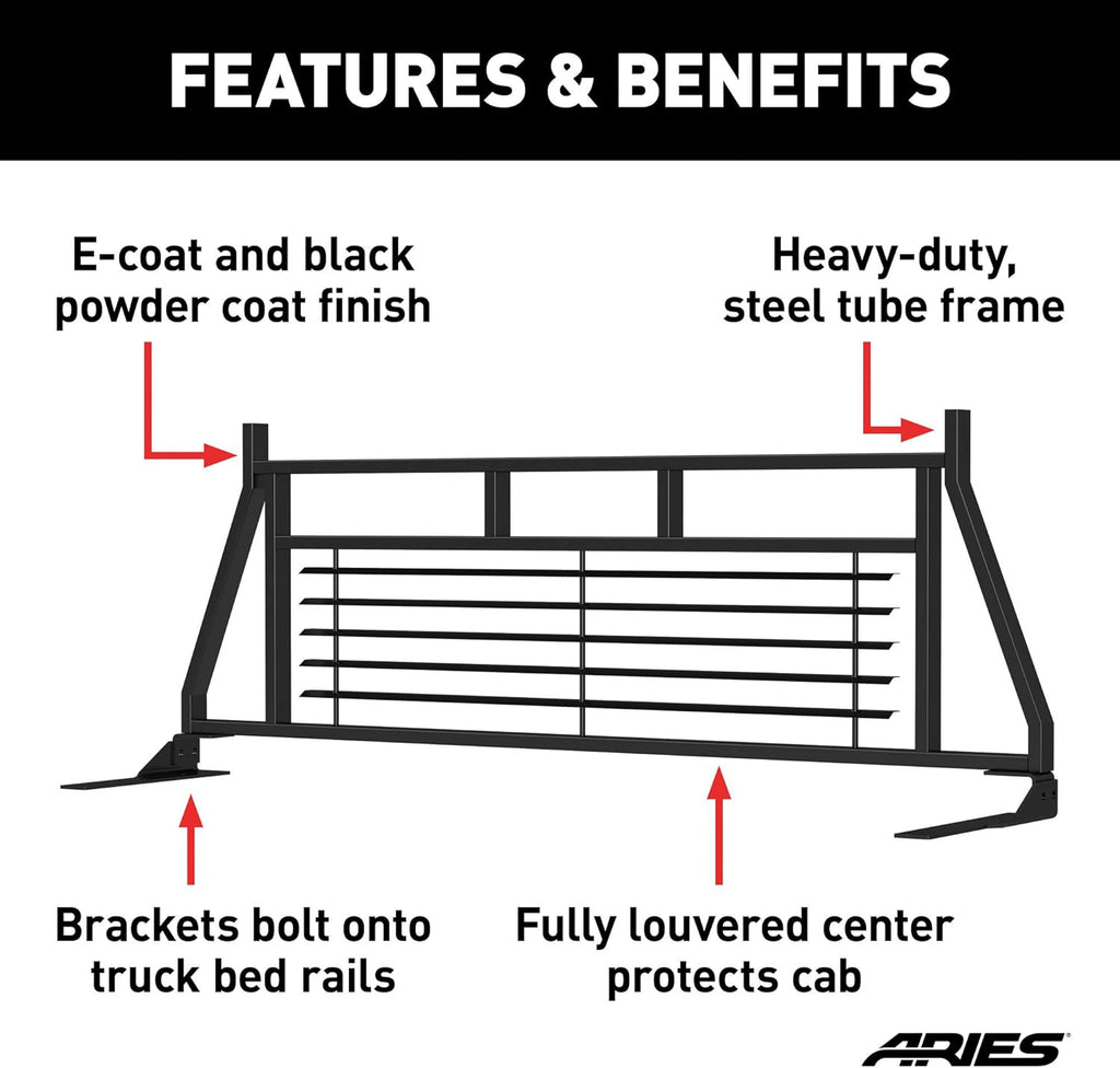 Black Steel Truck Headache Rack Cab Protector C8674