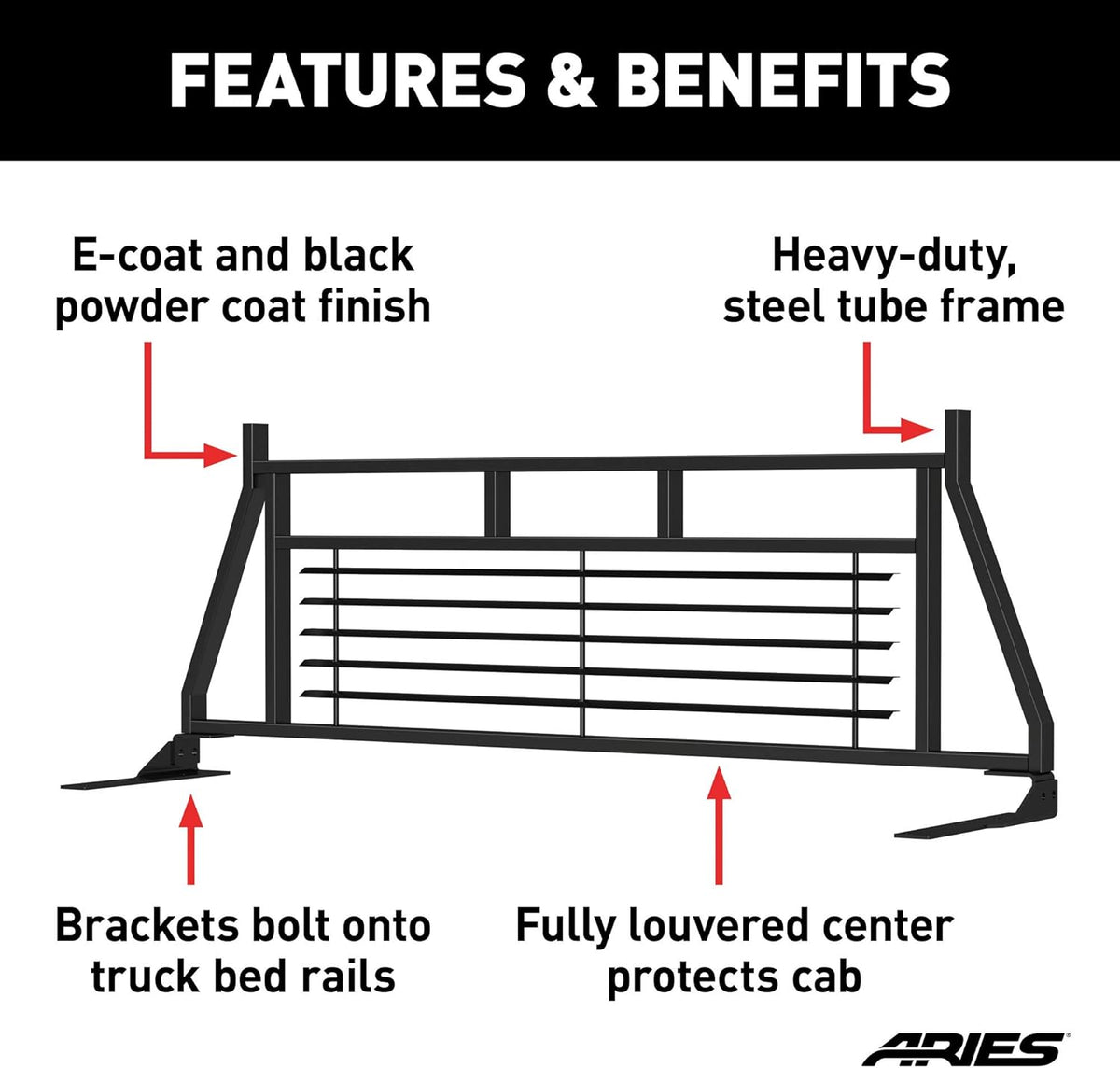 Black Steel Truck Headache Rack Cab Protector C8674