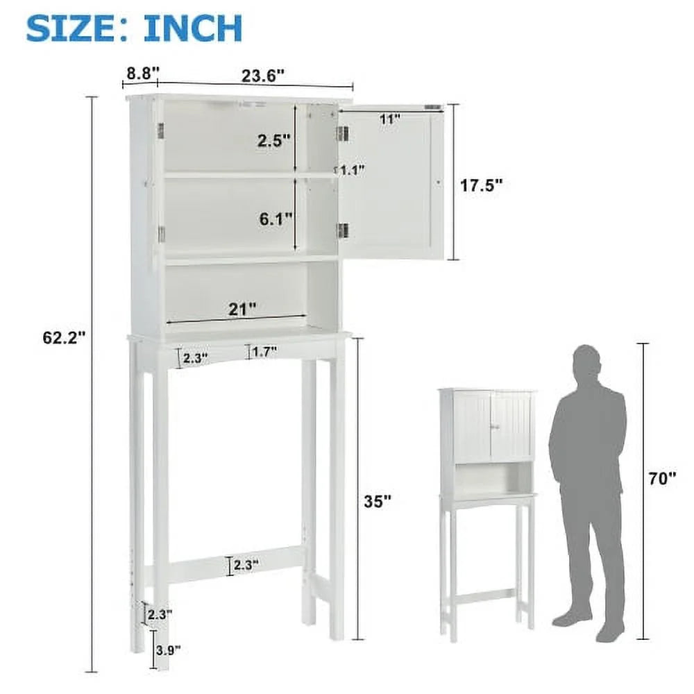 White Over-The-Toilet Bathroom Cabinet with Shelf and Two Doors P1044