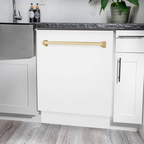 24 in. Tall Tub Dishwasher with 3rd Rack in White Matte and Polished Gold J36807
